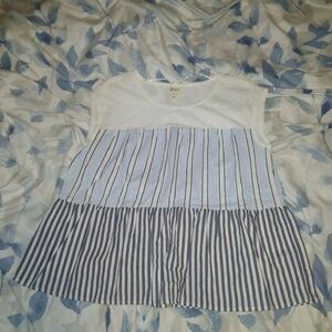 Style & Co. White and Blue Striped Top